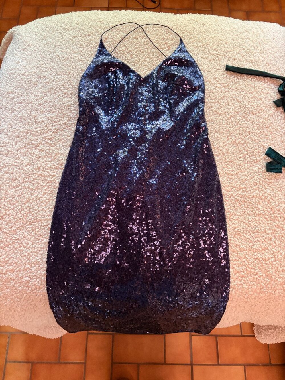 Lilac Purple Sequin Halter Midi Dress Holiday Party Evening Size S